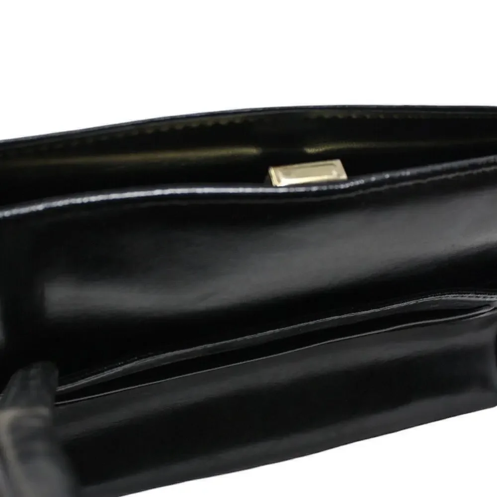 Vintage Large Black Handbag Purse Double Handle Flat Bottom 12x8.5